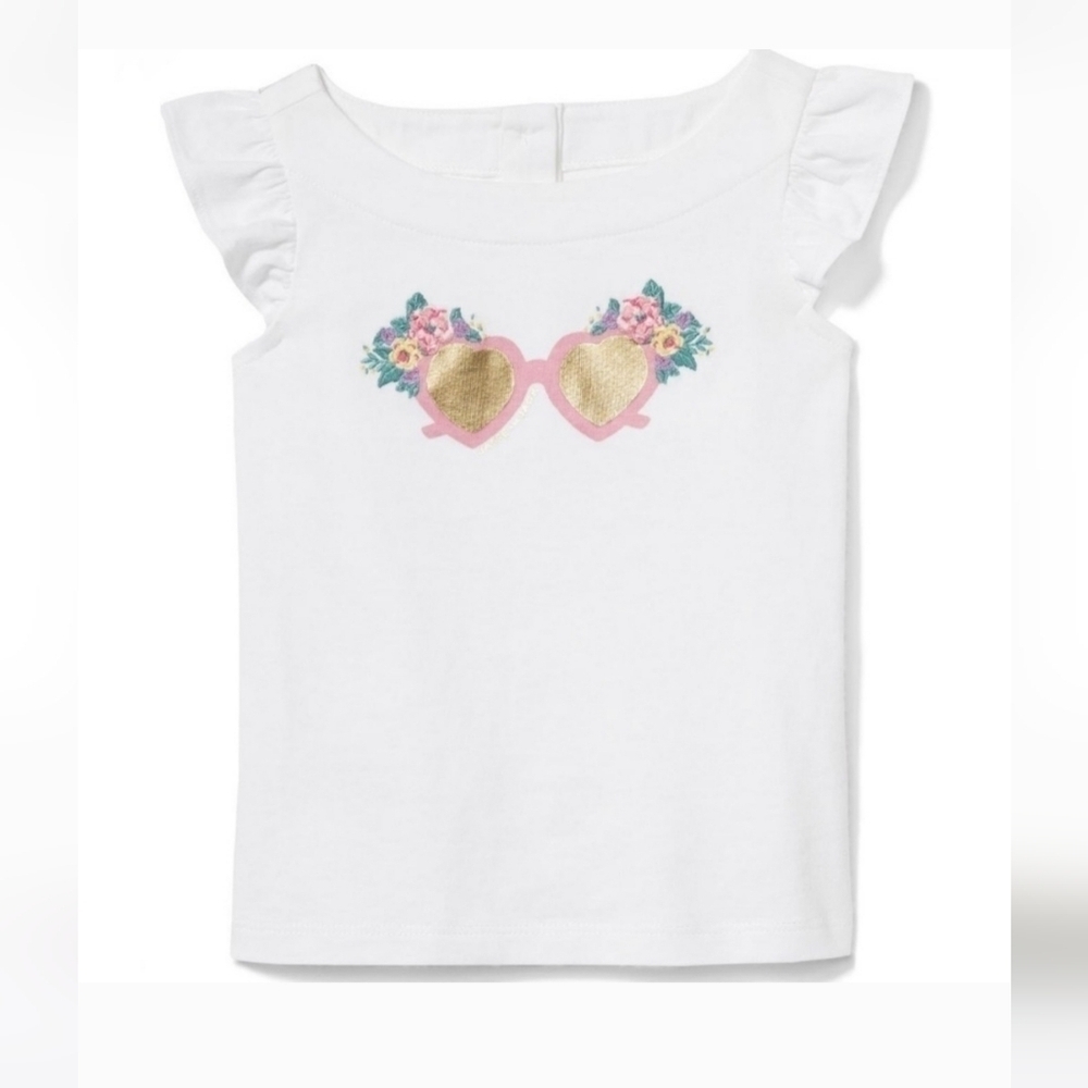 Janie and Jack Embrodered Flower Sunglass Sleeveless Cotton Shirt Size 10p